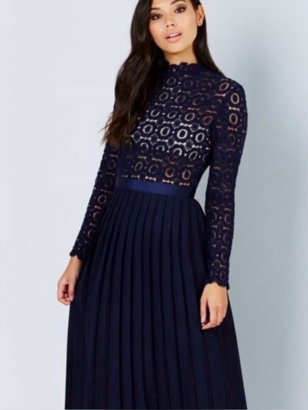 NWT Navy Lace & Pleated Skirt Dress